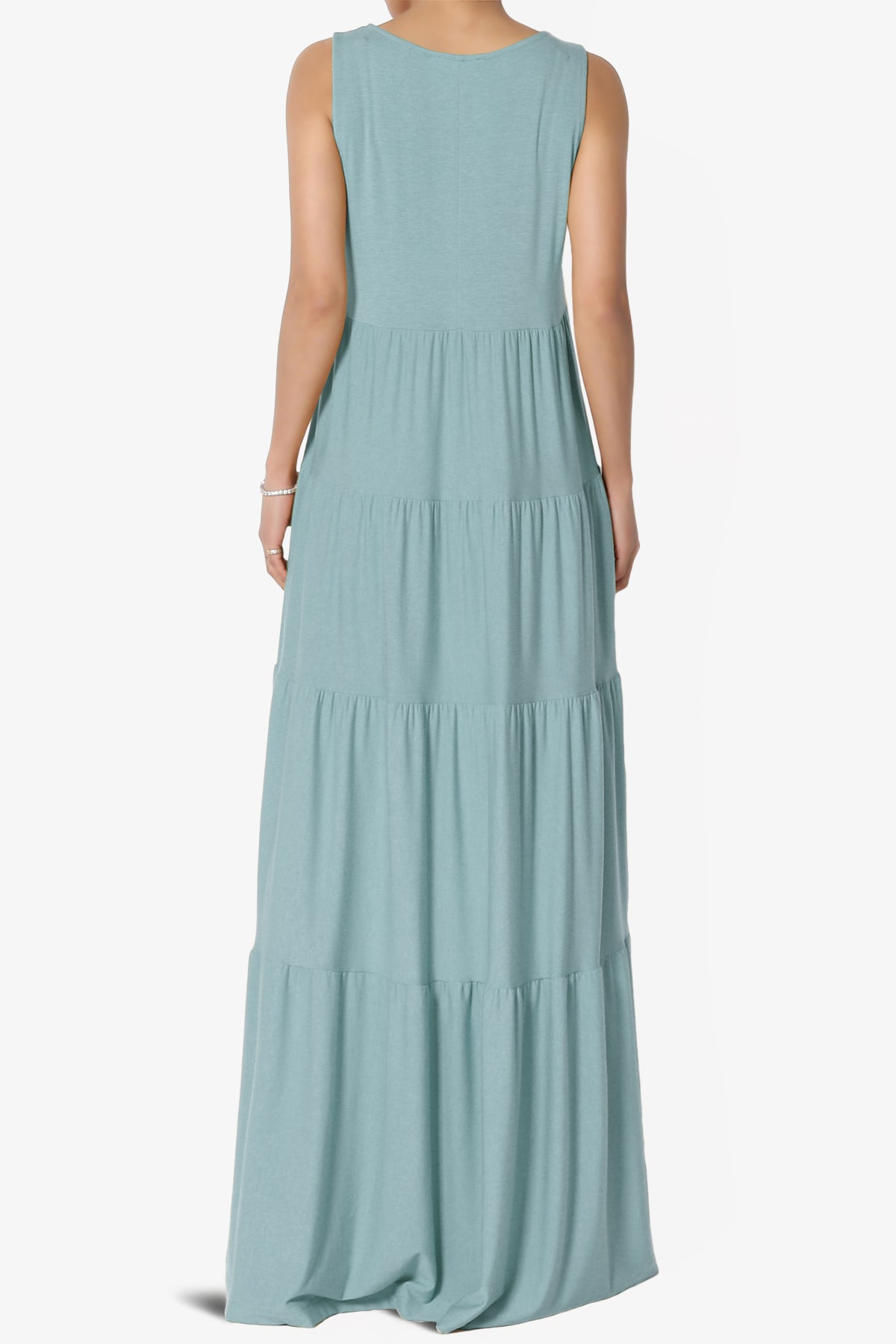 Macie Sleeveless Tiered Long Maxi Dress DUSTY BLUE_2