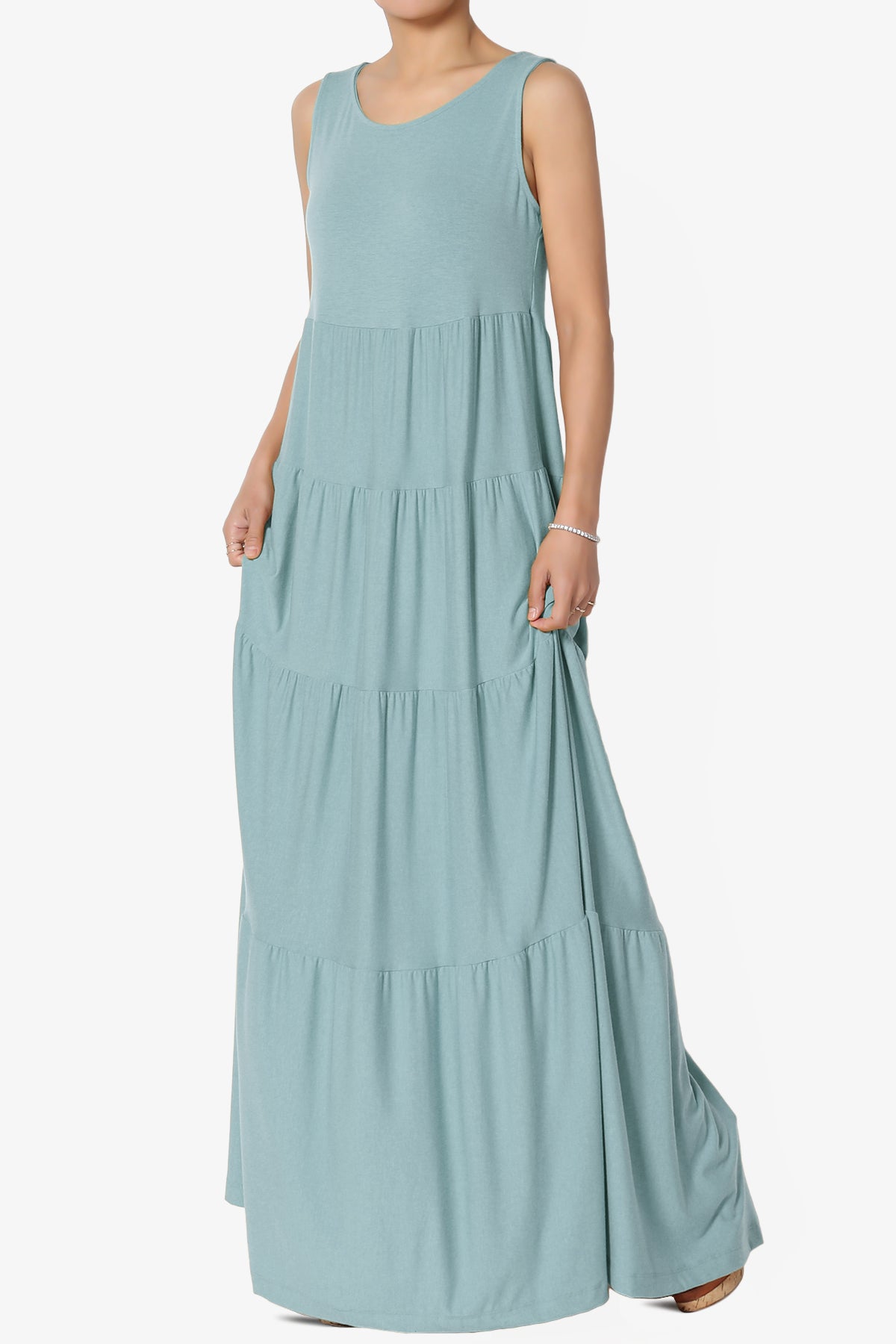 Macie Sleeveless Tiered Long Maxi Dress DUSTY BLUE_3