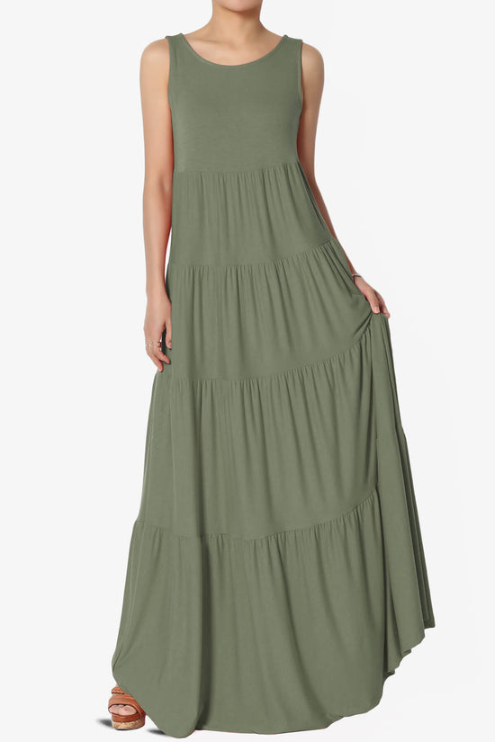 Macie Sleeveless Tiered Long Maxi Dress DUSTY OLIVE_1