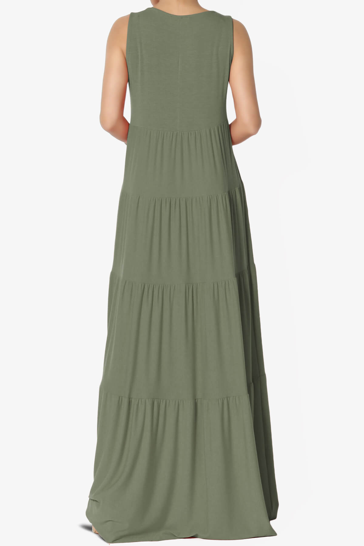 Macie Sleeveless Tiered Long Maxi Dress DUSTY OLIVE_2