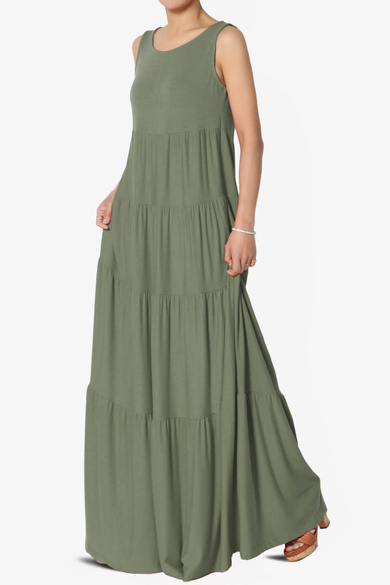 Macie Sleeveless Tiered Long Maxi Dress DUSTY OLIVE_3