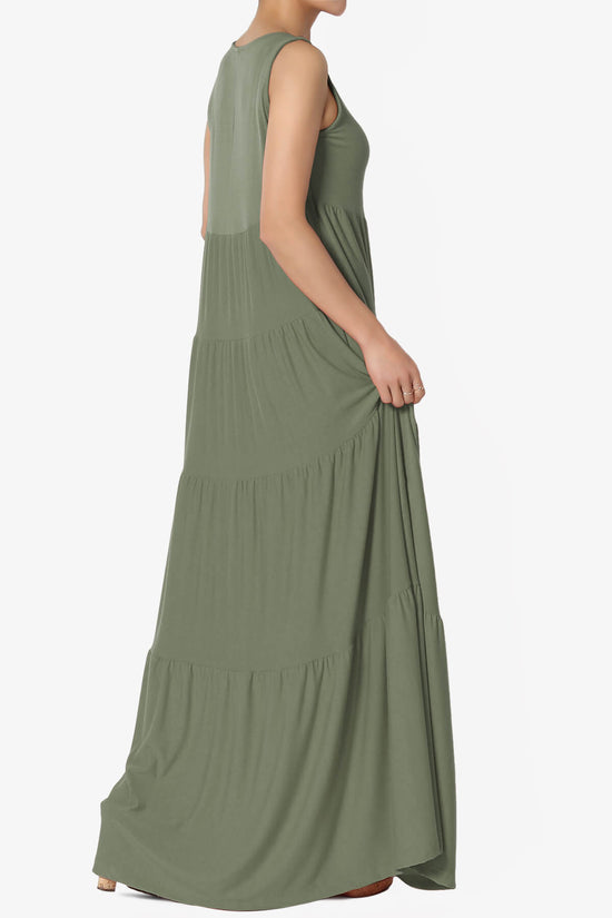 Macie Sleeveless Tiered Long Maxi Dress DUSTY OLIVE_4