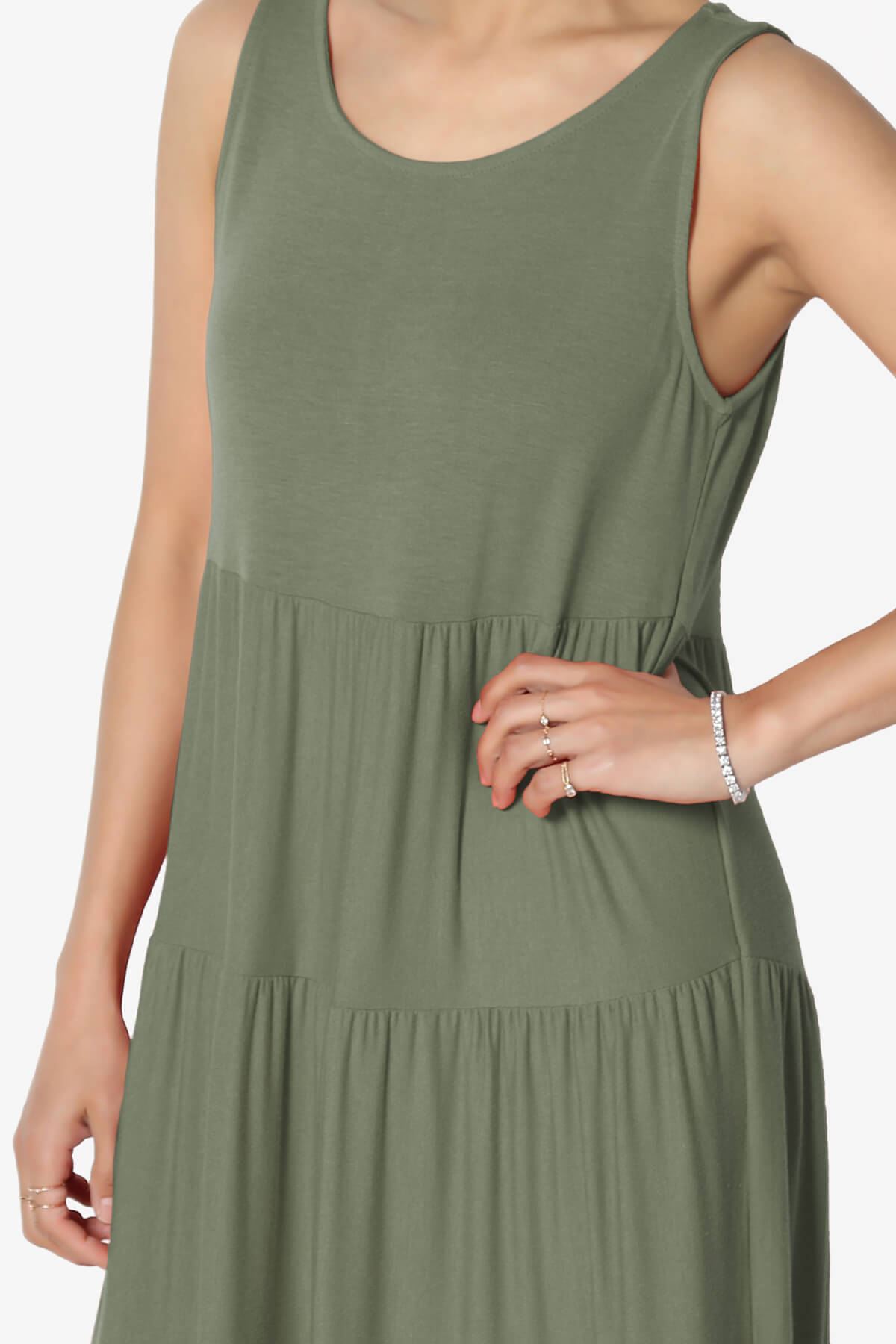 Macie Sleeveless Tiered Long Maxi Dress DUSTY OLIVE_5