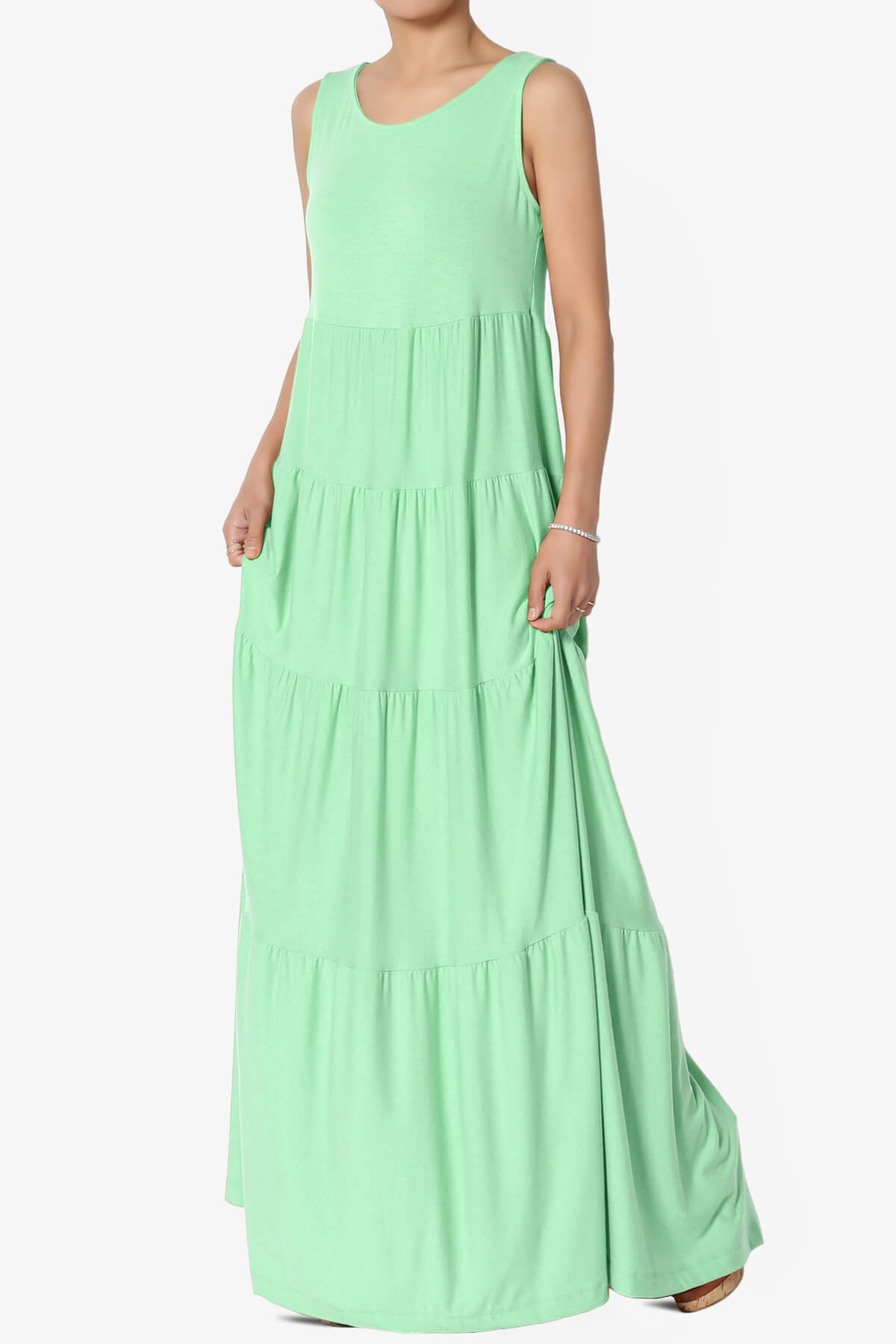 Macie Sleeveless Tiered Long Maxi Dress GREEN MINT_3