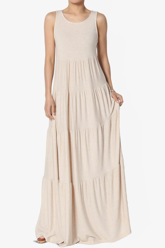 Macie Sleeveless Tiered Long Maxi Dress HEATHER BEIGE_1