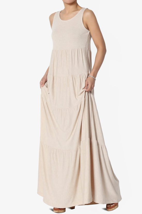 Macie Sleeveless Tiered Long Maxi Dress HEATHER BEIGE_3