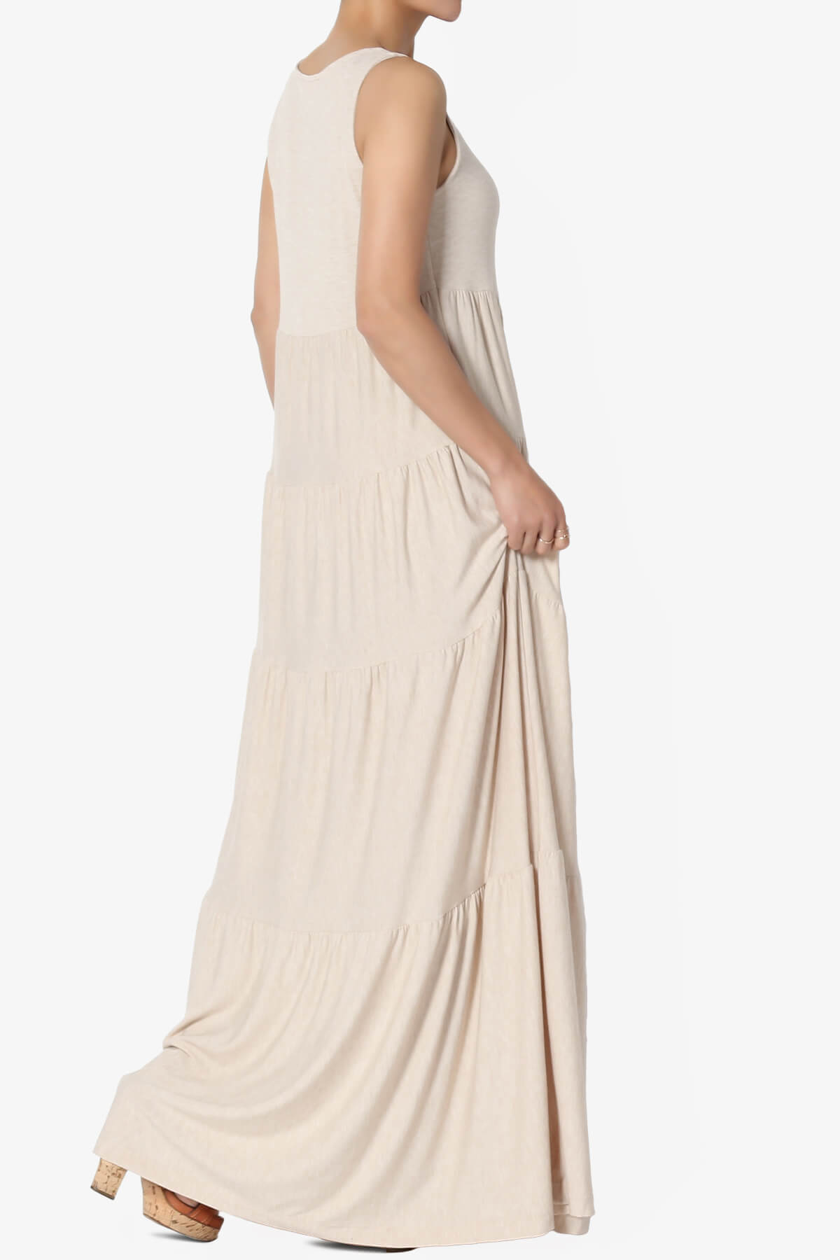 Macie Sleeveless Tiered Long Maxi Dress HEATHER BEIGE_4