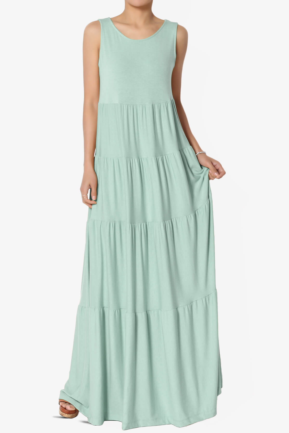 Macie Sleeveless Tiered Long Maxi Dress LIGHT GREEN_1