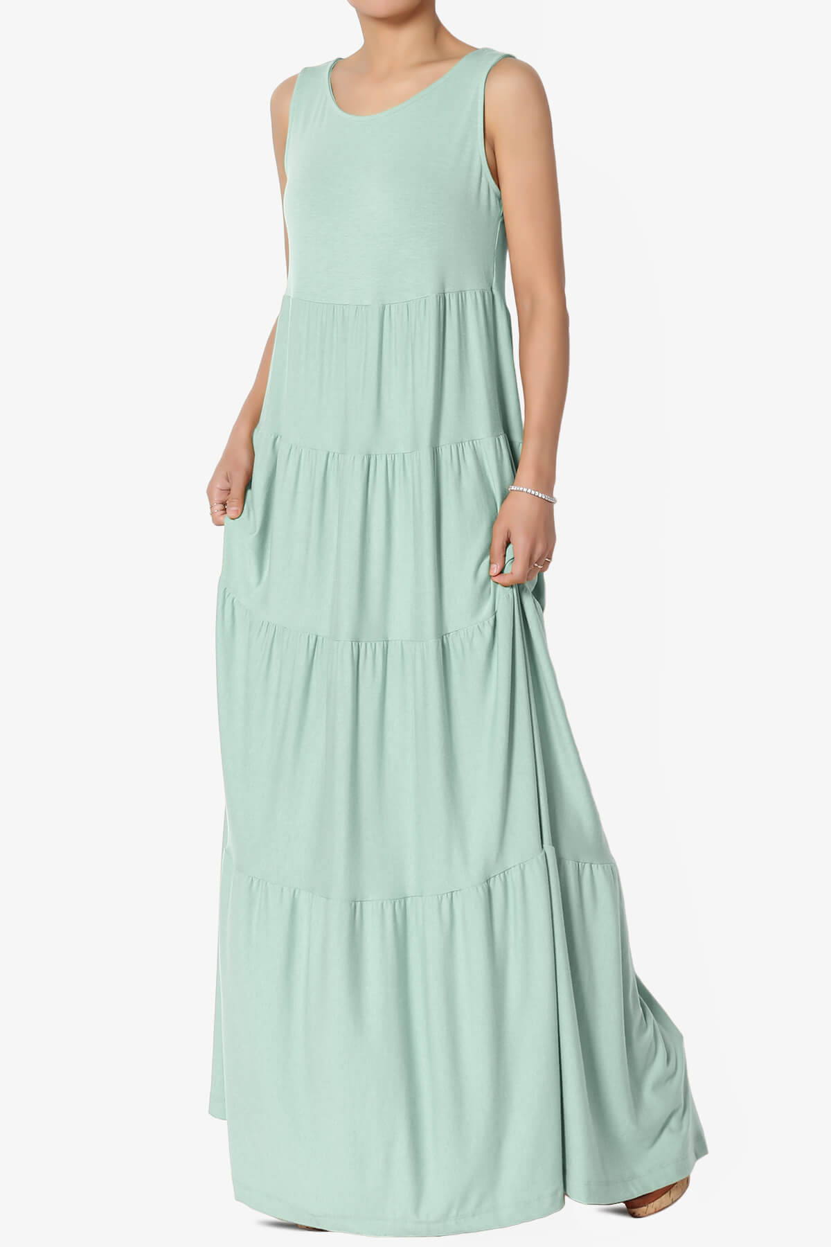 Macie Sleeveless Tiered Long Maxi Dress LIGHT GREEN_3