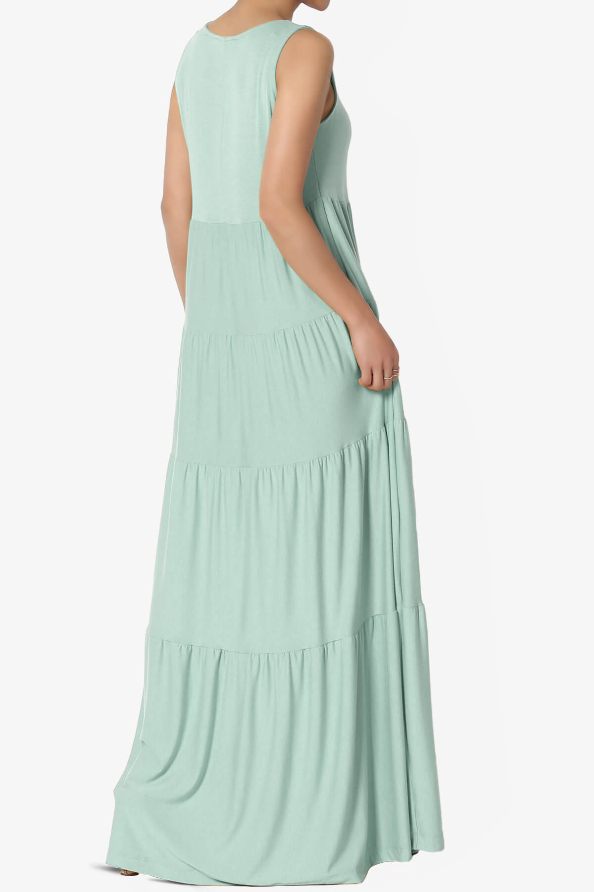 Macie Sleeveless Tiered Long Maxi Dress LIGHT GREEN_4