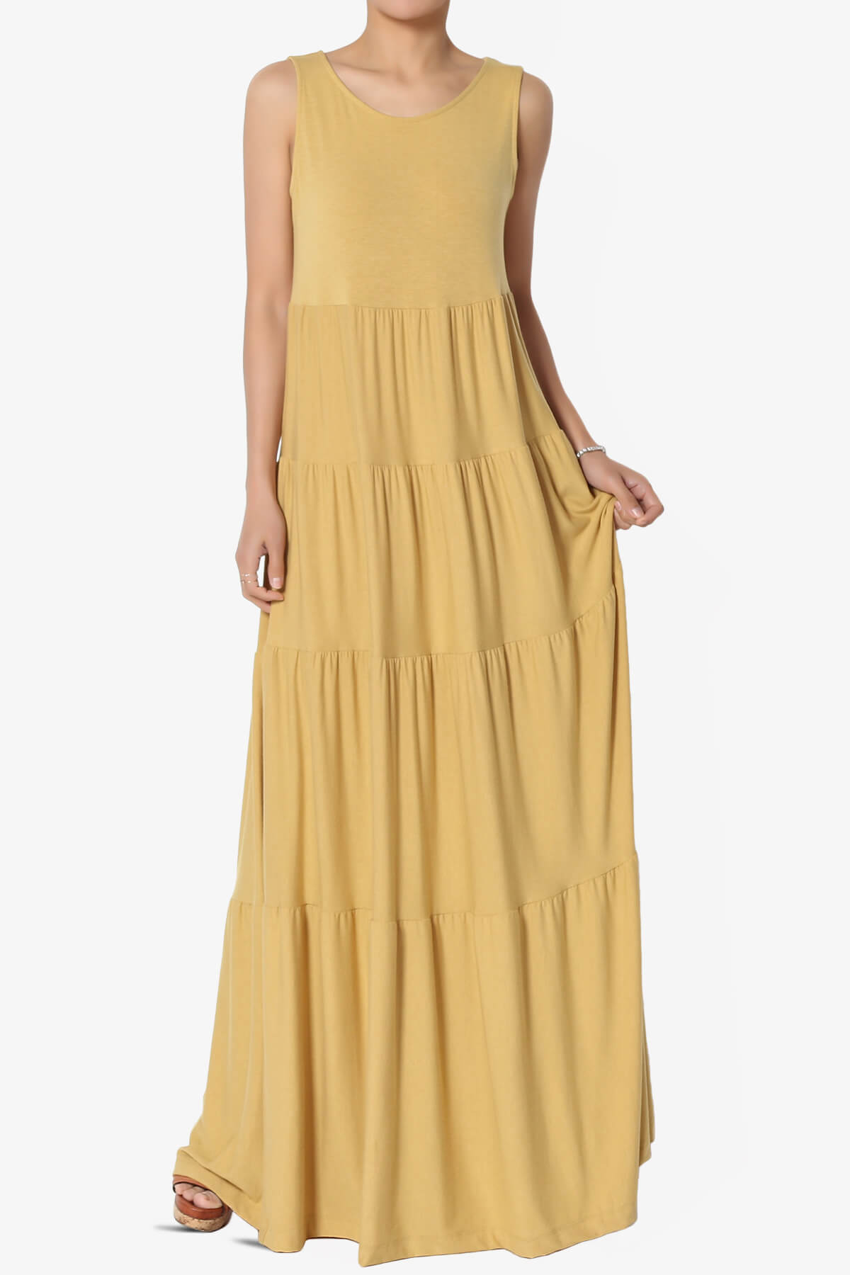 Macie Sleeveless Tiered Long Maxi Dress LIGHT MUSTARD_1