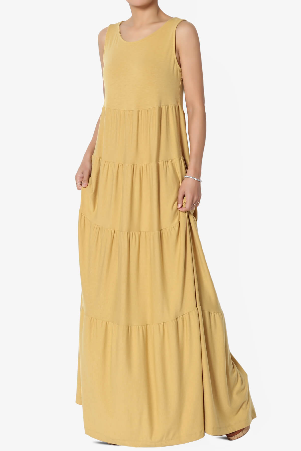 Macie Sleeveless Tiered Long Maxi Dress LIGHT MUSTARD_3