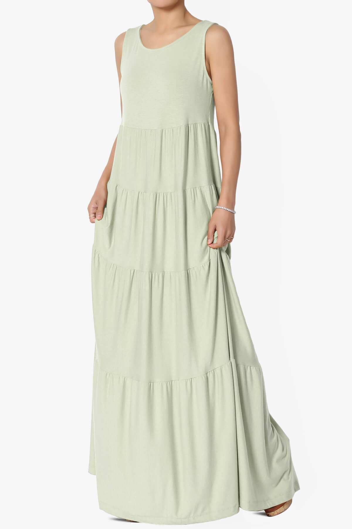 Macie Sleeveless Tiered Long Maxi Dress LIGHT SAGE_3