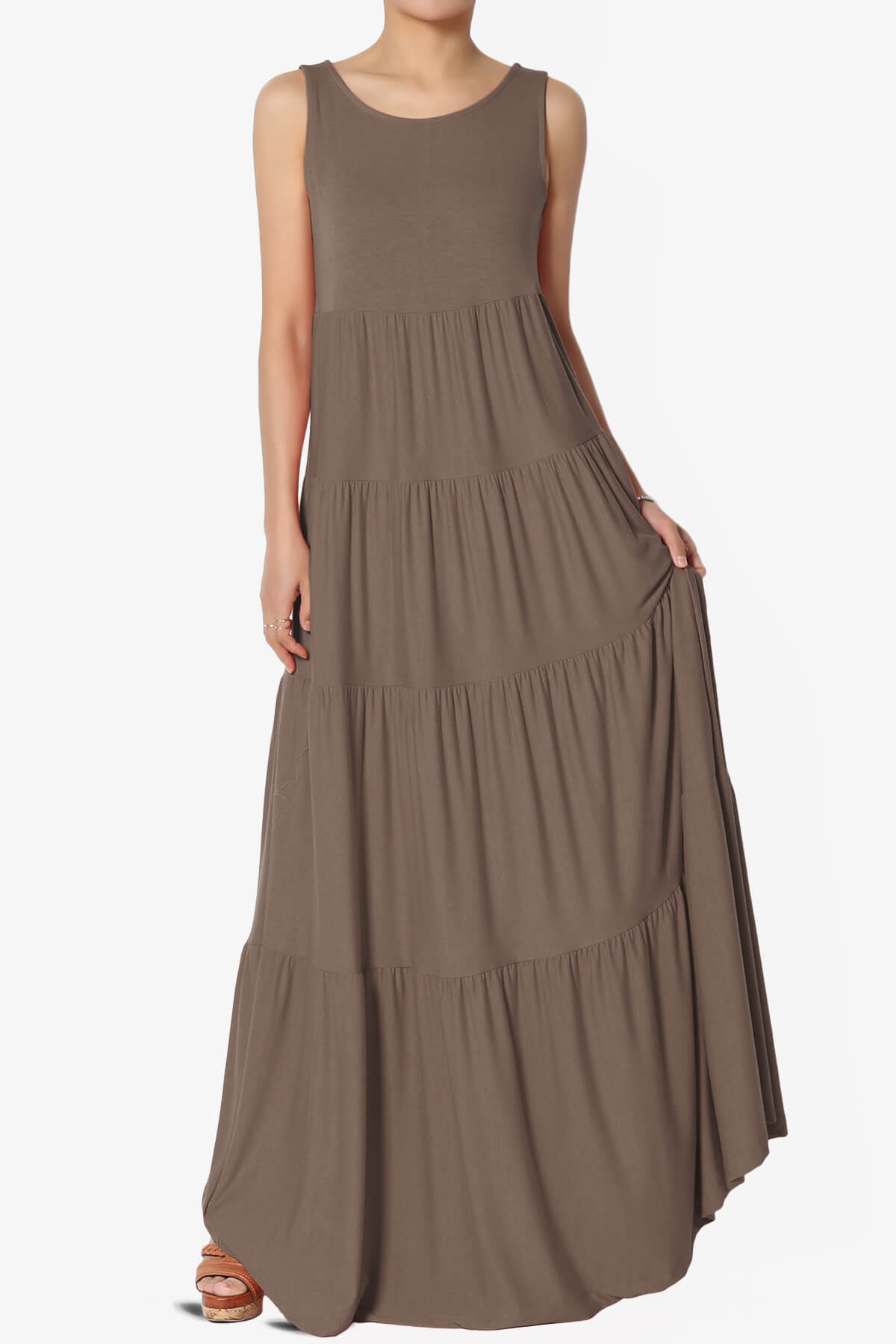 Macie Sleeveless Tiered Long Maxi Dress MOCHA_1