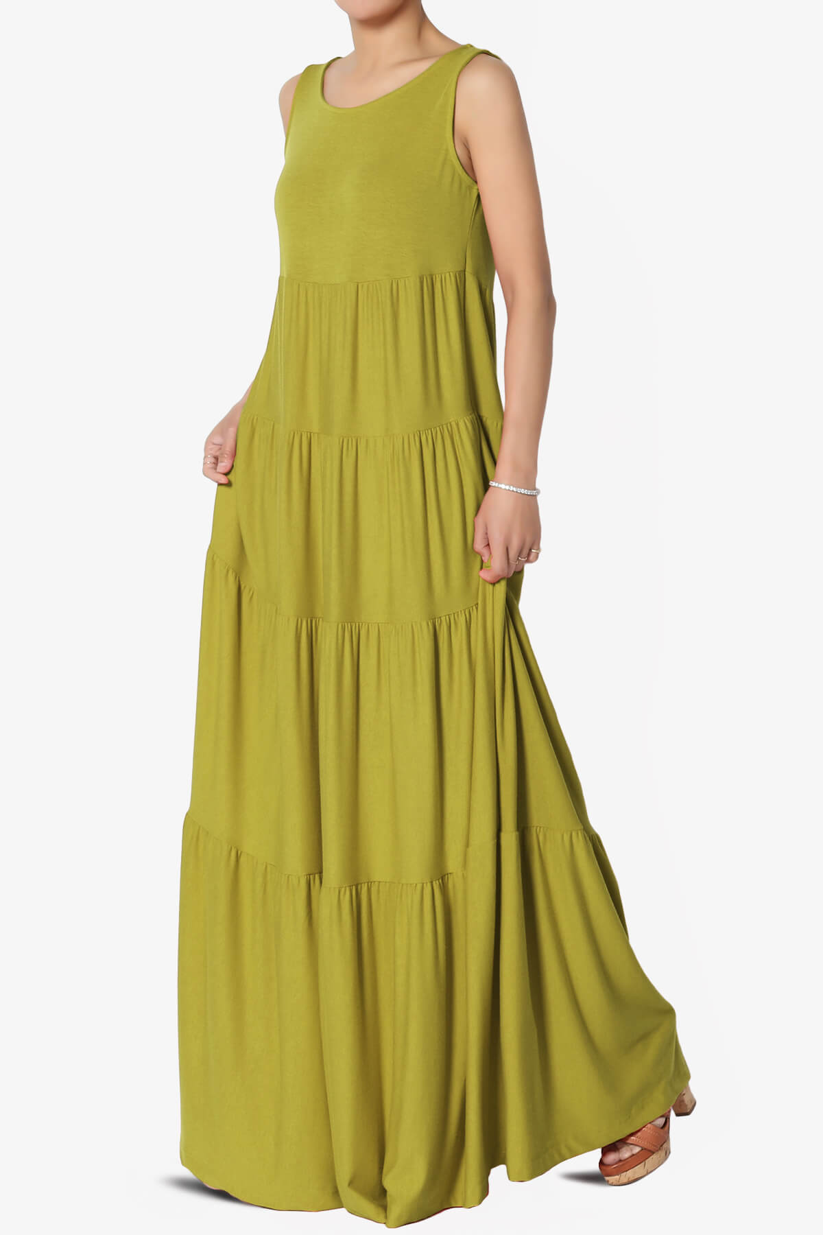 Macie Sleeveless Tiered Long Maxi Dress OLIVE MUSTARD_3