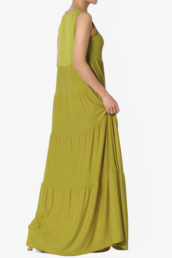 Macie Sleeveless Tiered Long Maxi Dress OLIVE MUSTARD_4