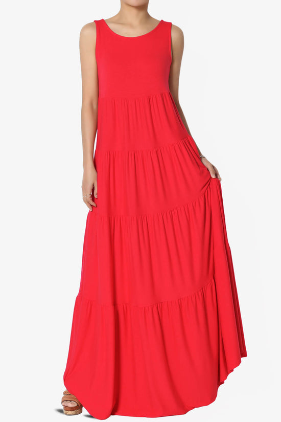 Macie Sleeveless Tiered Long Maxi Dress RED_1