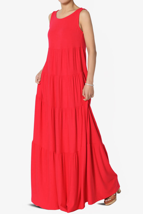 Macie Sleeveless Tiered Long Maxi Dress RED_3