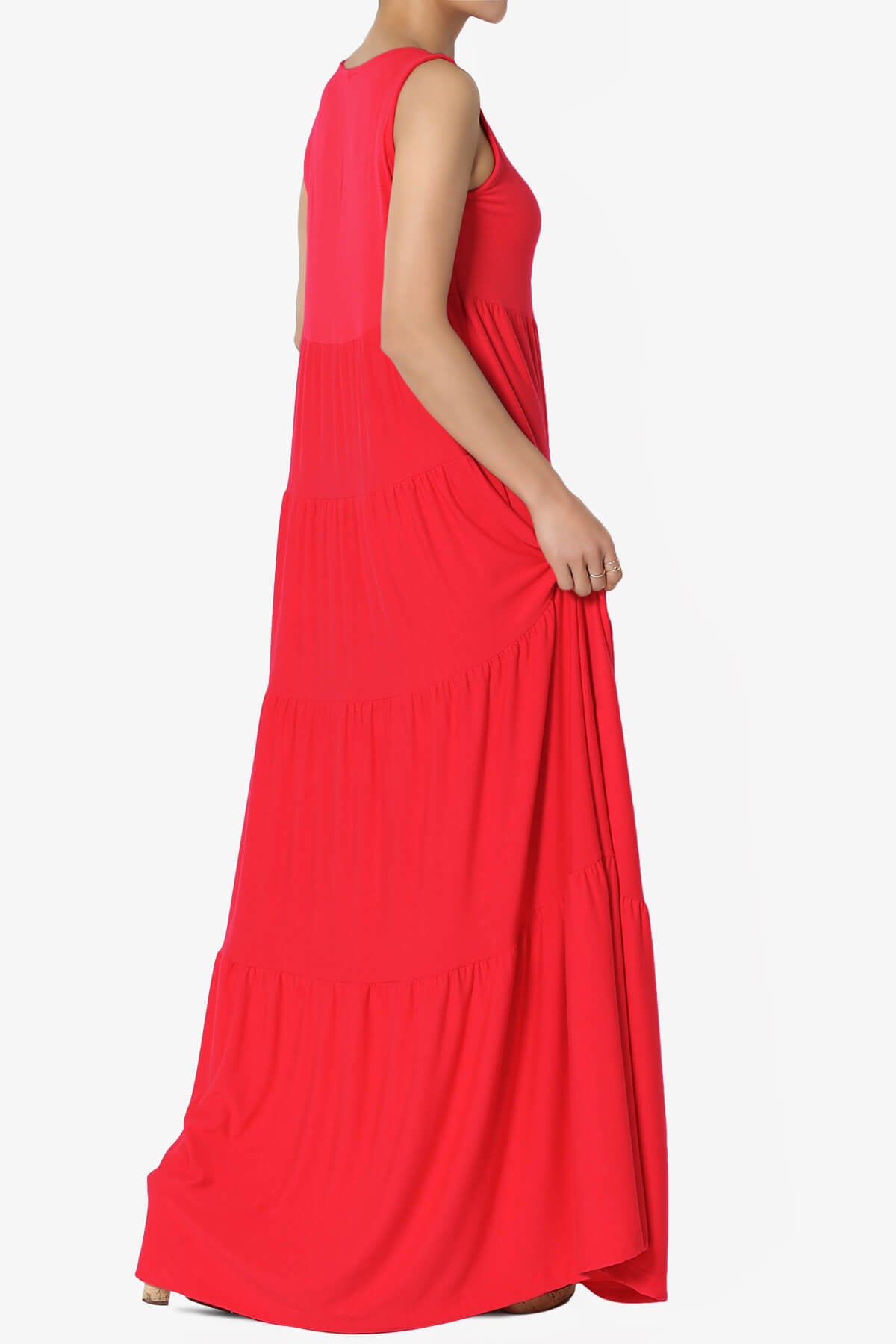 Macie Sleeveless Tiered Long Maxi Dress RED_4