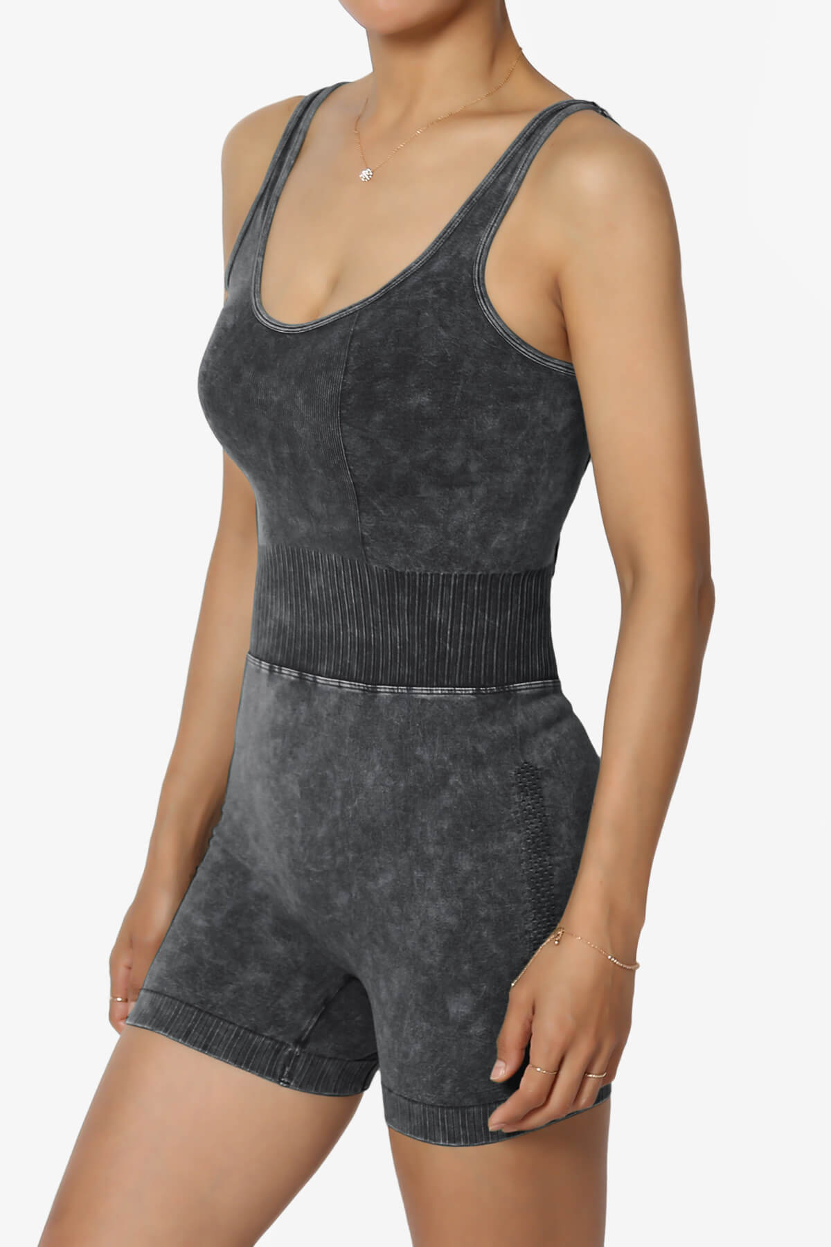 Madrid Open Back Washed Seamless Tank Romper ASH BLACK_3