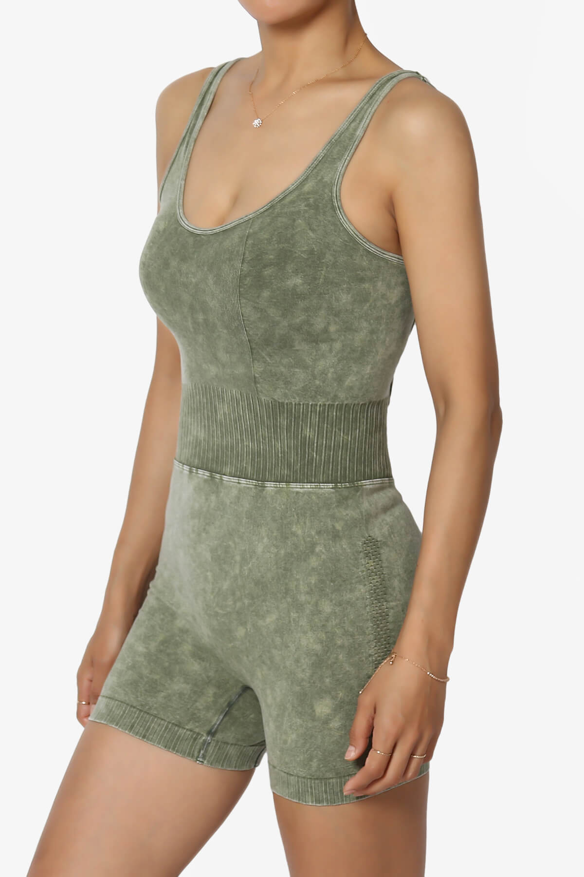 Madrid Open Back Washed Seamless Tank Romper ASH OLIVE_3