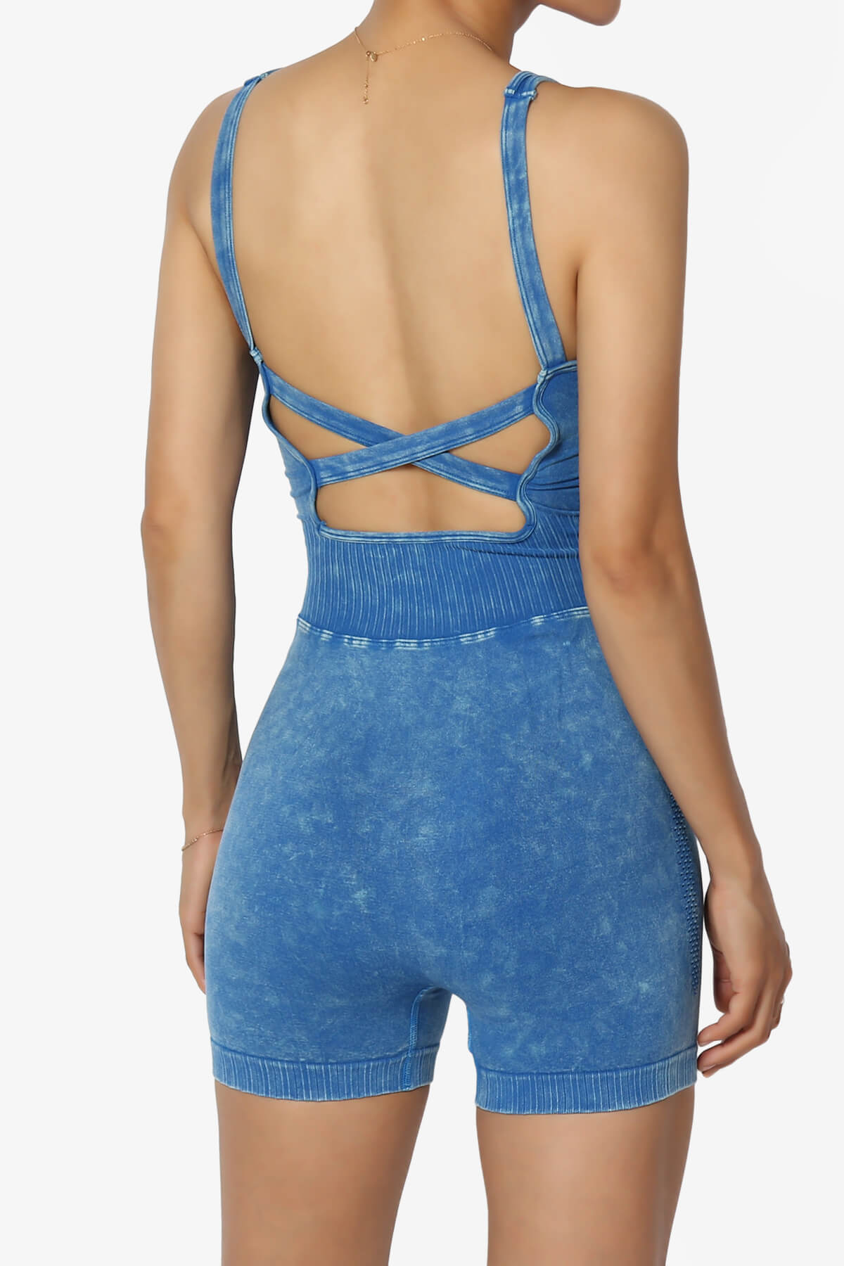 Madrid Open Back Washed Seamless Tank Romper CLASSIC BLUE_2
