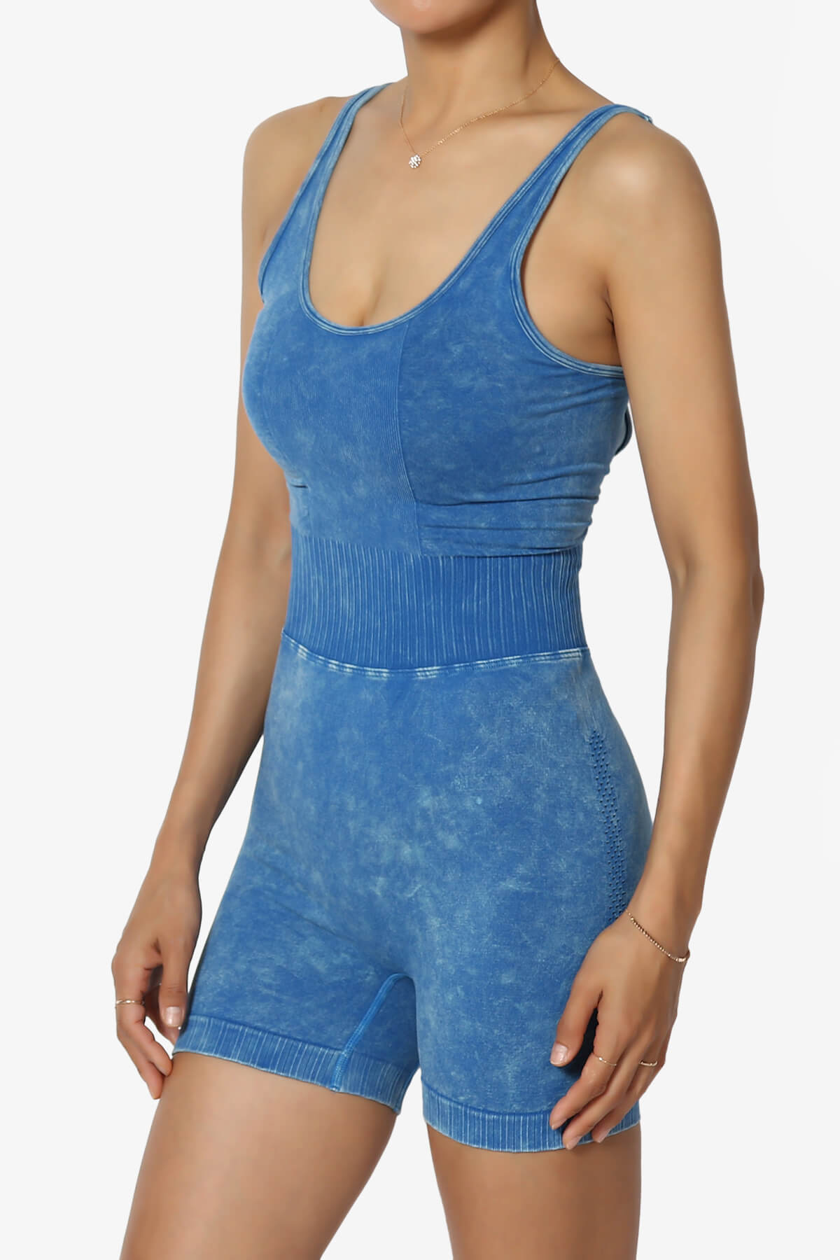 Madrid Open Back Washed Seamless Tank Romper CLASSIC BLUE_3