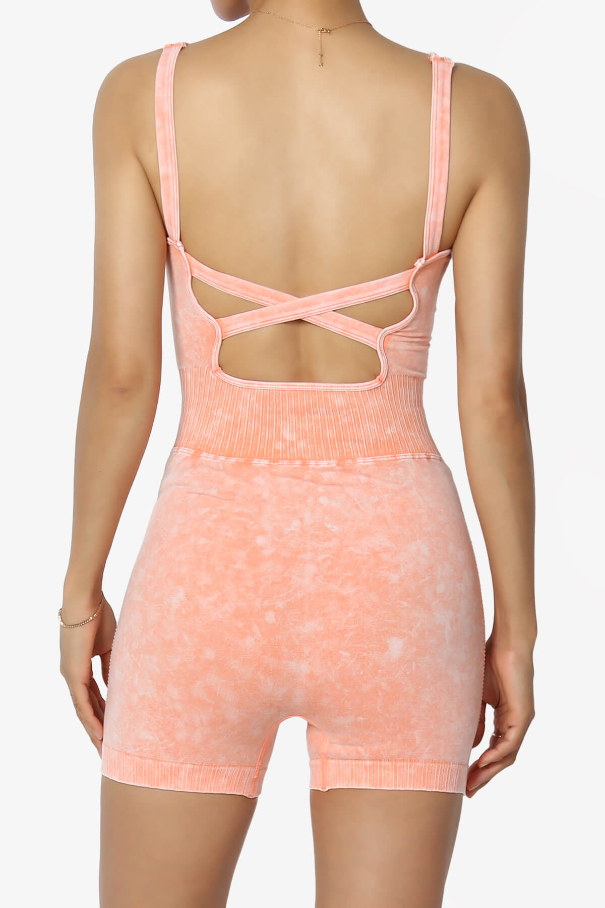 Madrid Open Back Washed Seamless Tank Romper CORAL_2