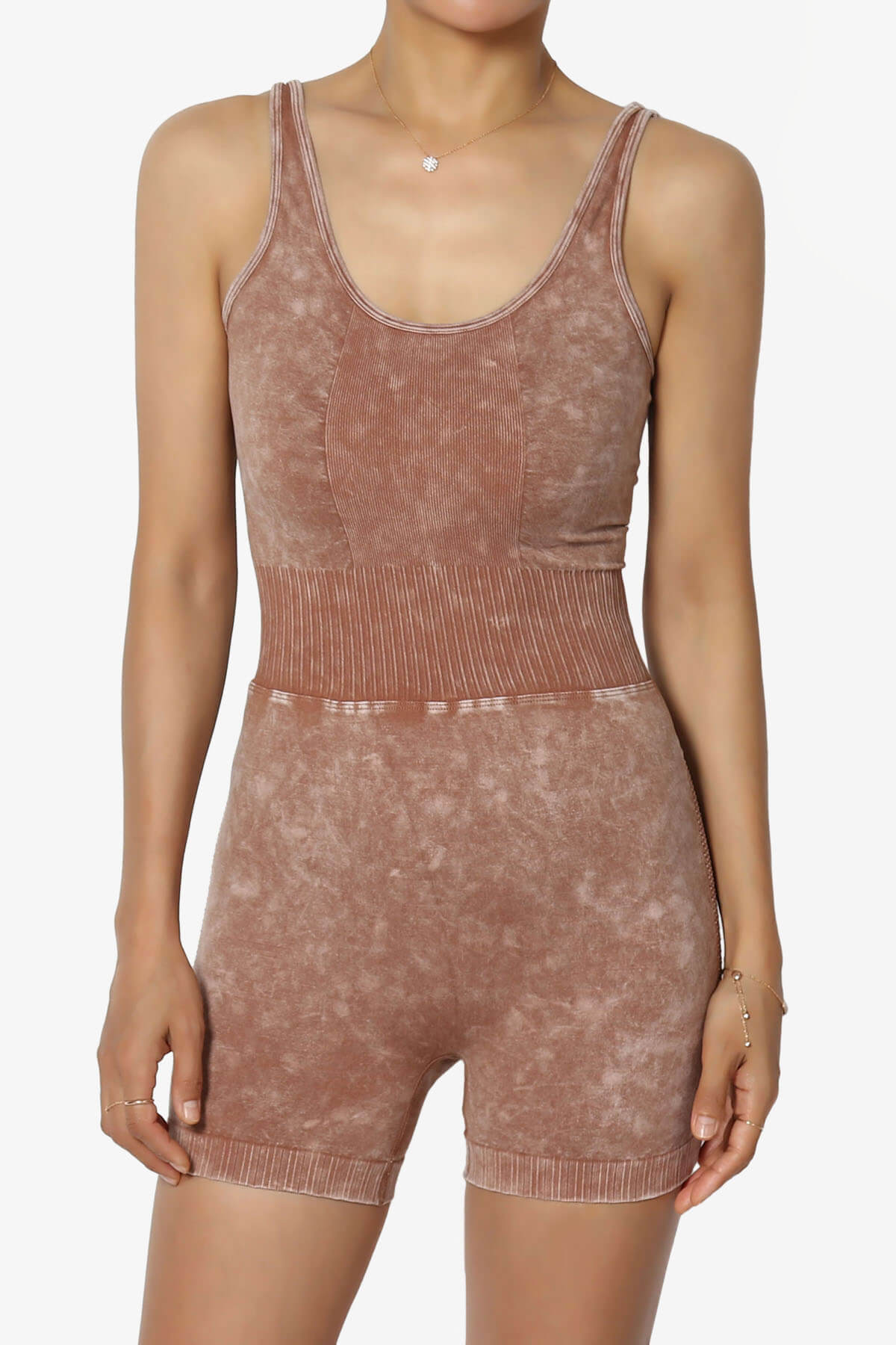 Madrid Open Back Washed Seamless Tank Romper DEEP CAMEL_1