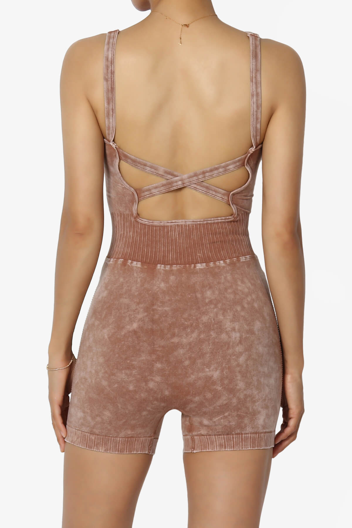 Madrid Open Back Washed Seamless Tank Romper DEEP CAMEL_2