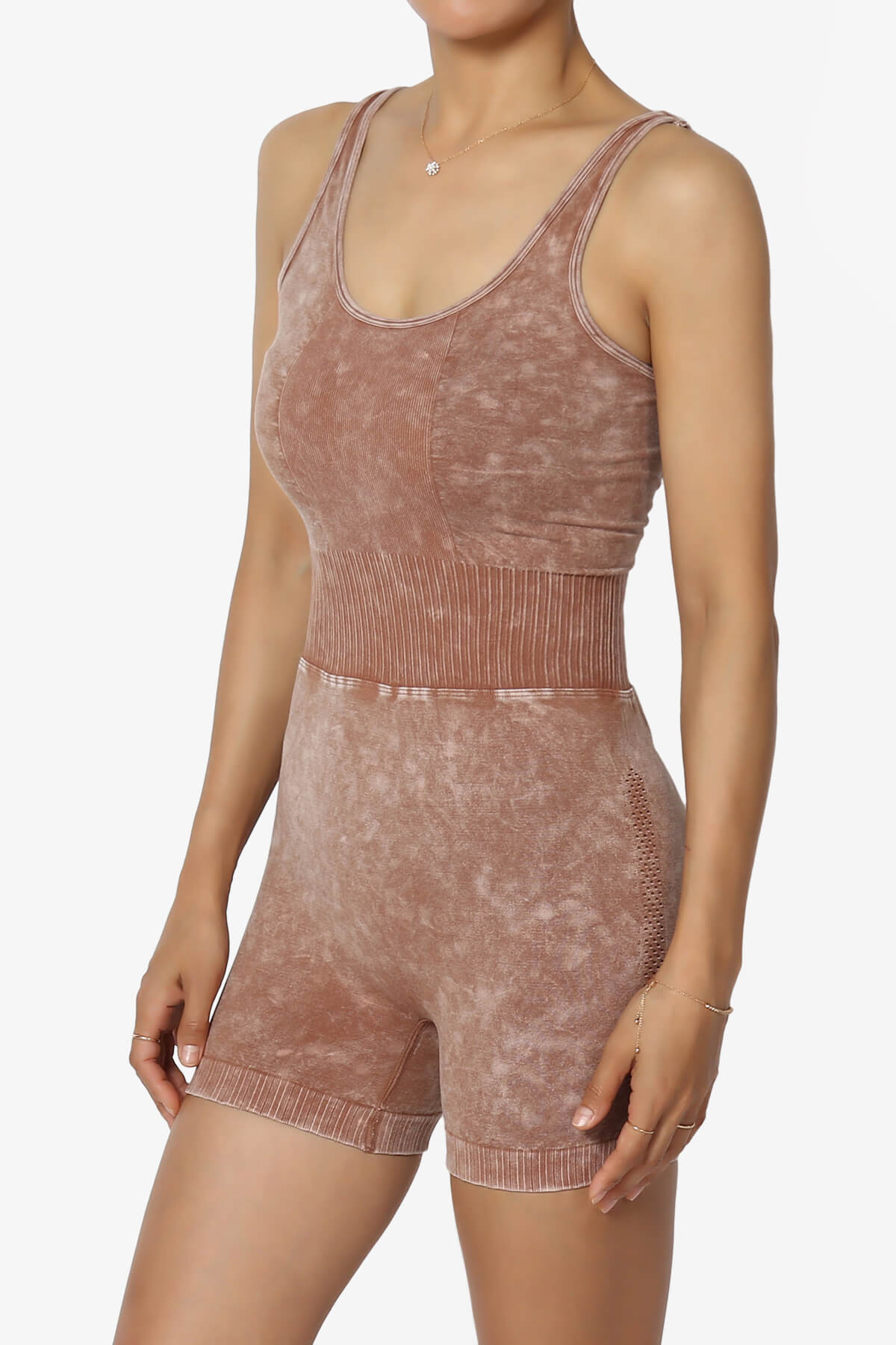 Madrid Open Back Washed Seamless Tank Romper DEEP CAMEL_3