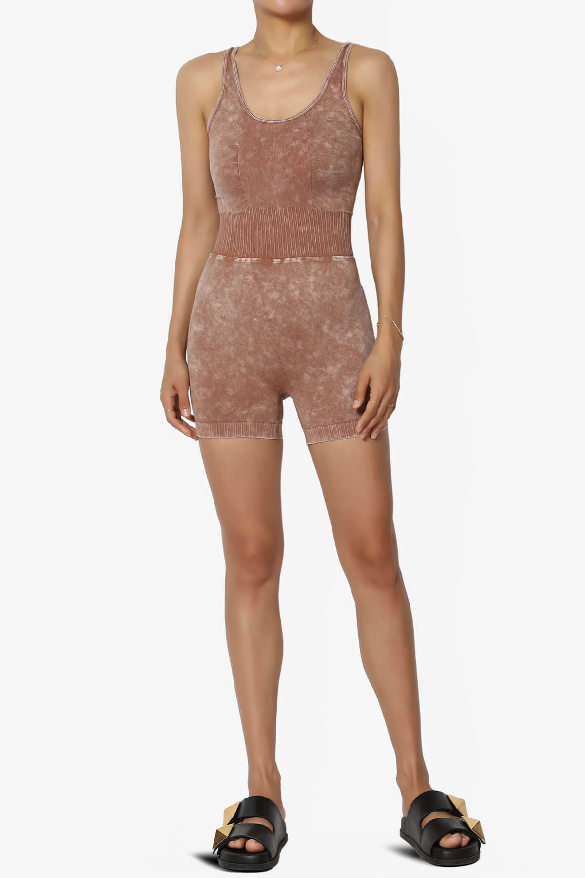 Madrid Open Back Washed Seamless Tank Romper DEEP CAMEL_6