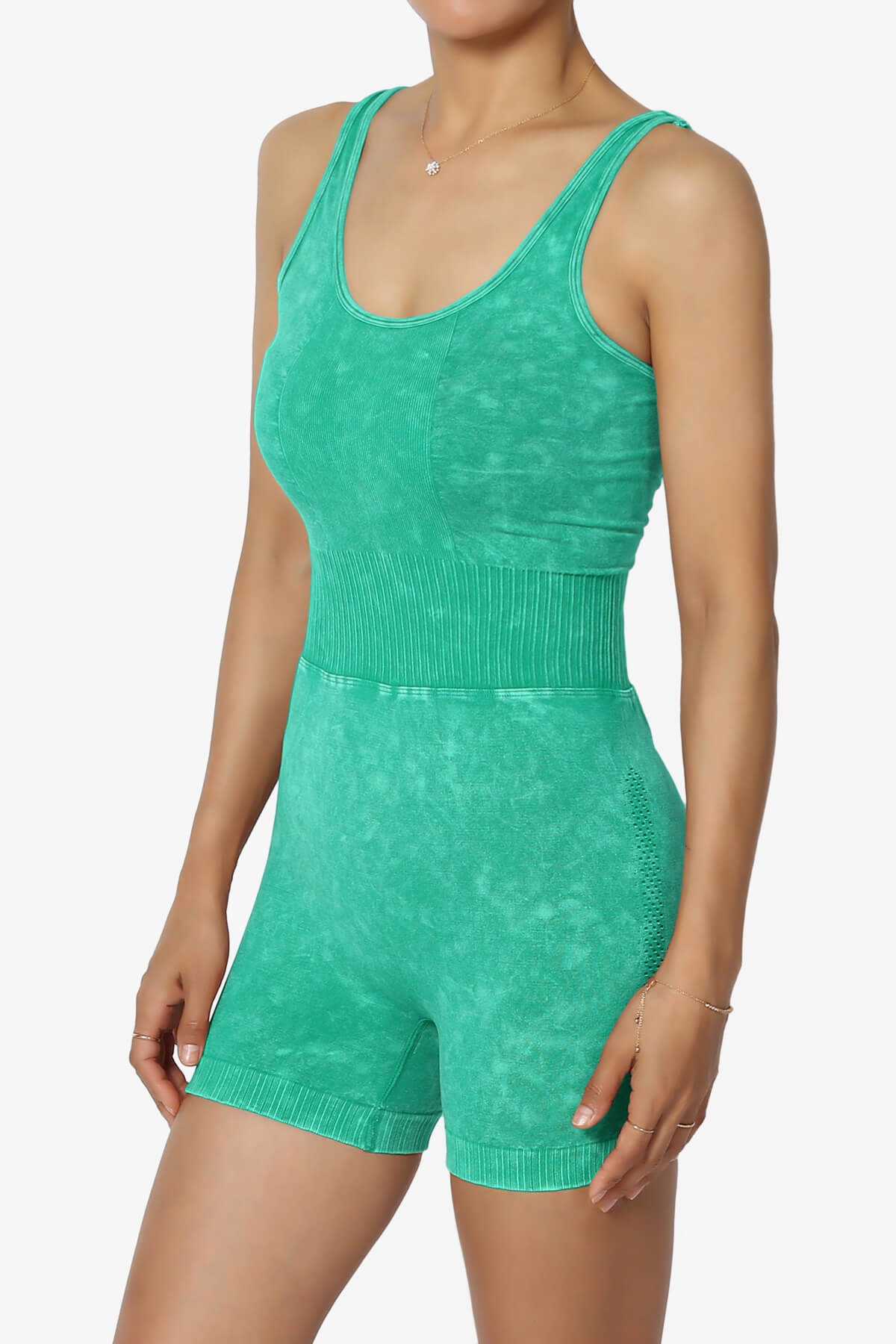 Madrid Open Back Washed Seamless Tank Romper KELLY GREEN_3