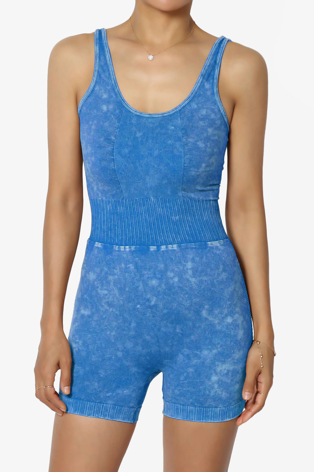 Madrid Open Back Washed Seamless Tank Romper OCEAN BLUE_1