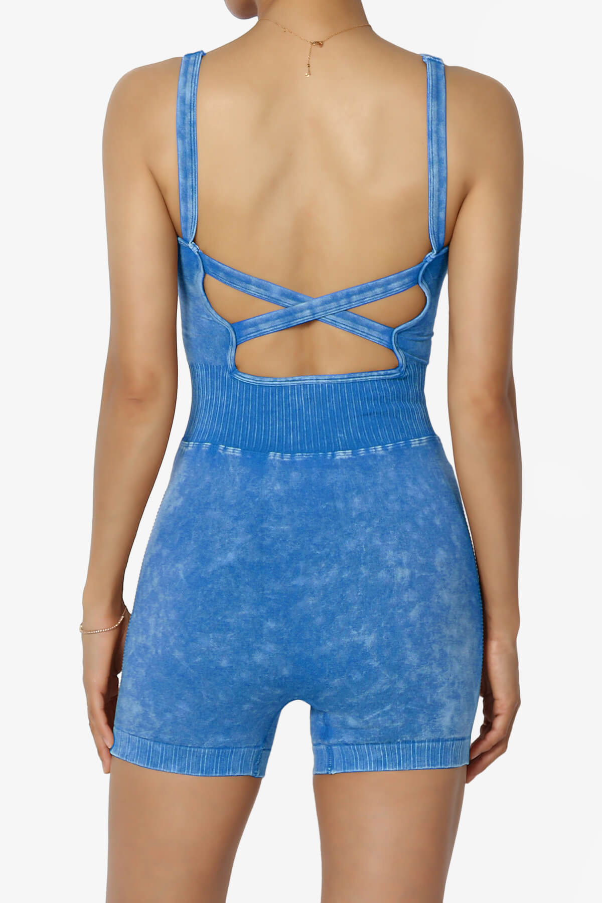 Madrid Open Back Washed Seamless Tank Romper OCEAN BLUE_2