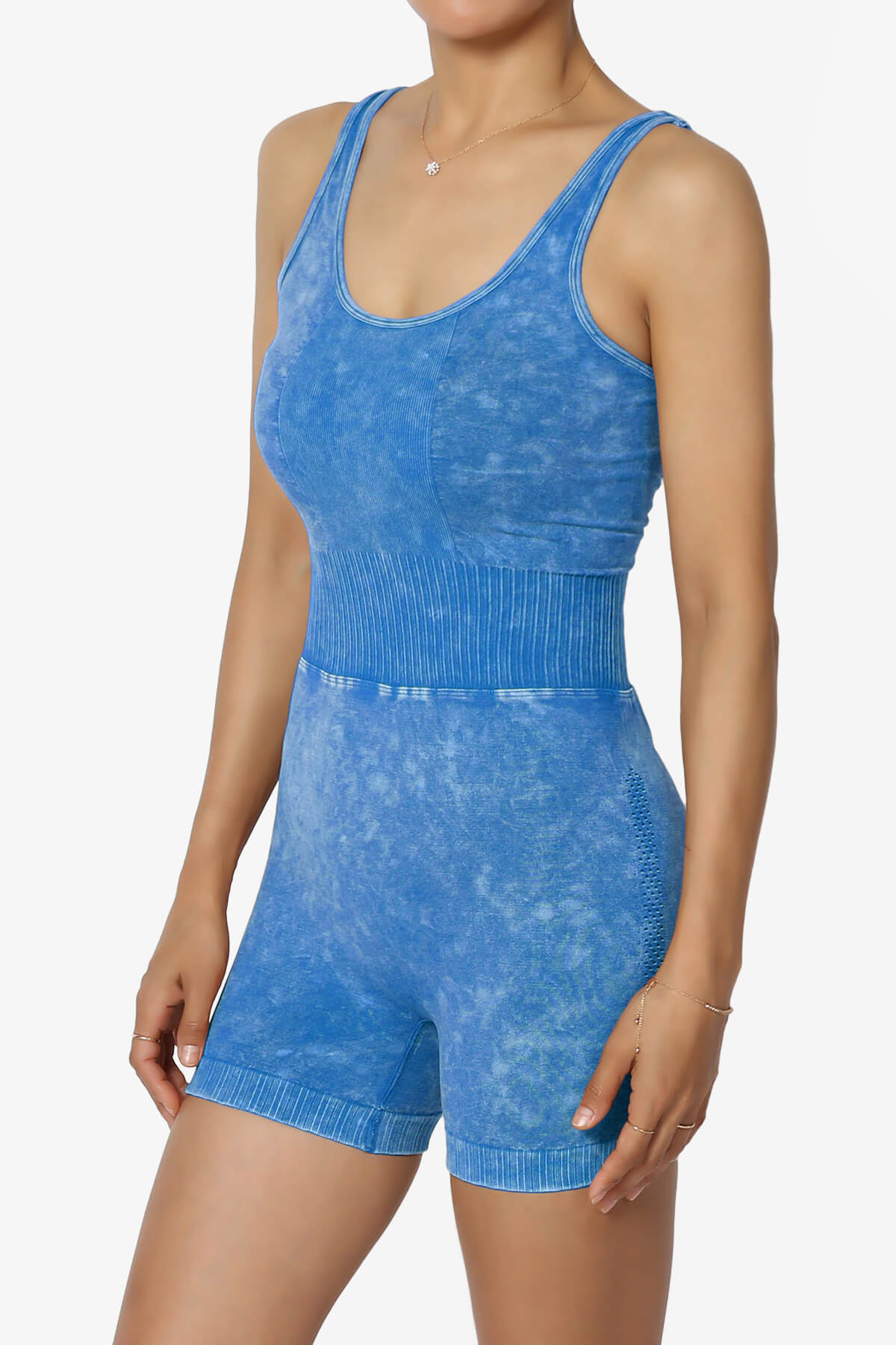 Madrid Open Back Washed Seamless Tank Romper OCEAN BLUE_3