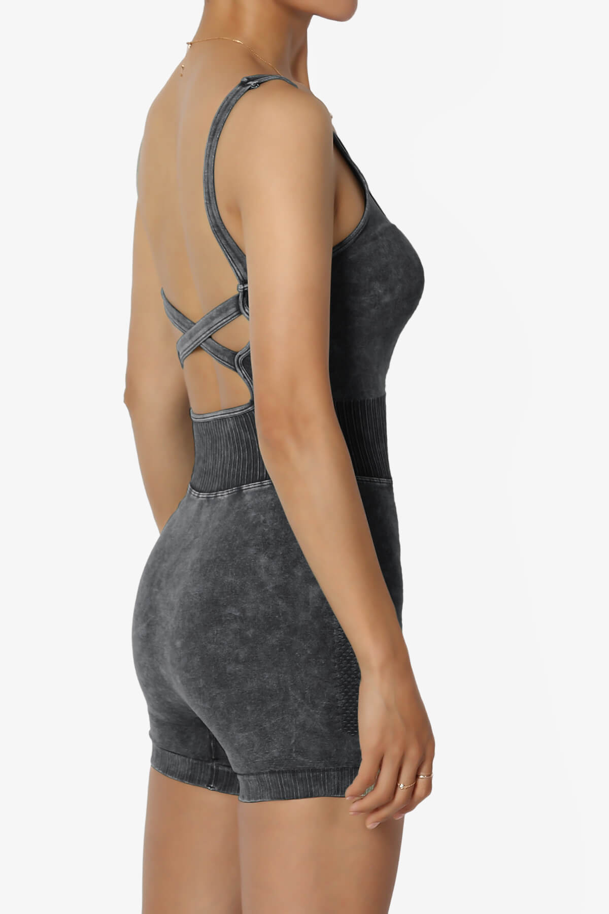 Madrid Padded Washed Seamless Tank Romper ASH BLACK_4