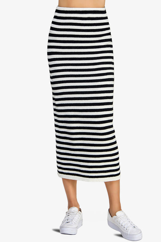 Load image into Gallery viewer, Maegan Striped Knit Sweater Midi Skirt BLACK AND WHITE_2
