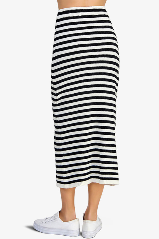 Load image into Gallery viewer, Maegan Striped Knit Sweater Midi Skirt BLACK AND WHITE_4
