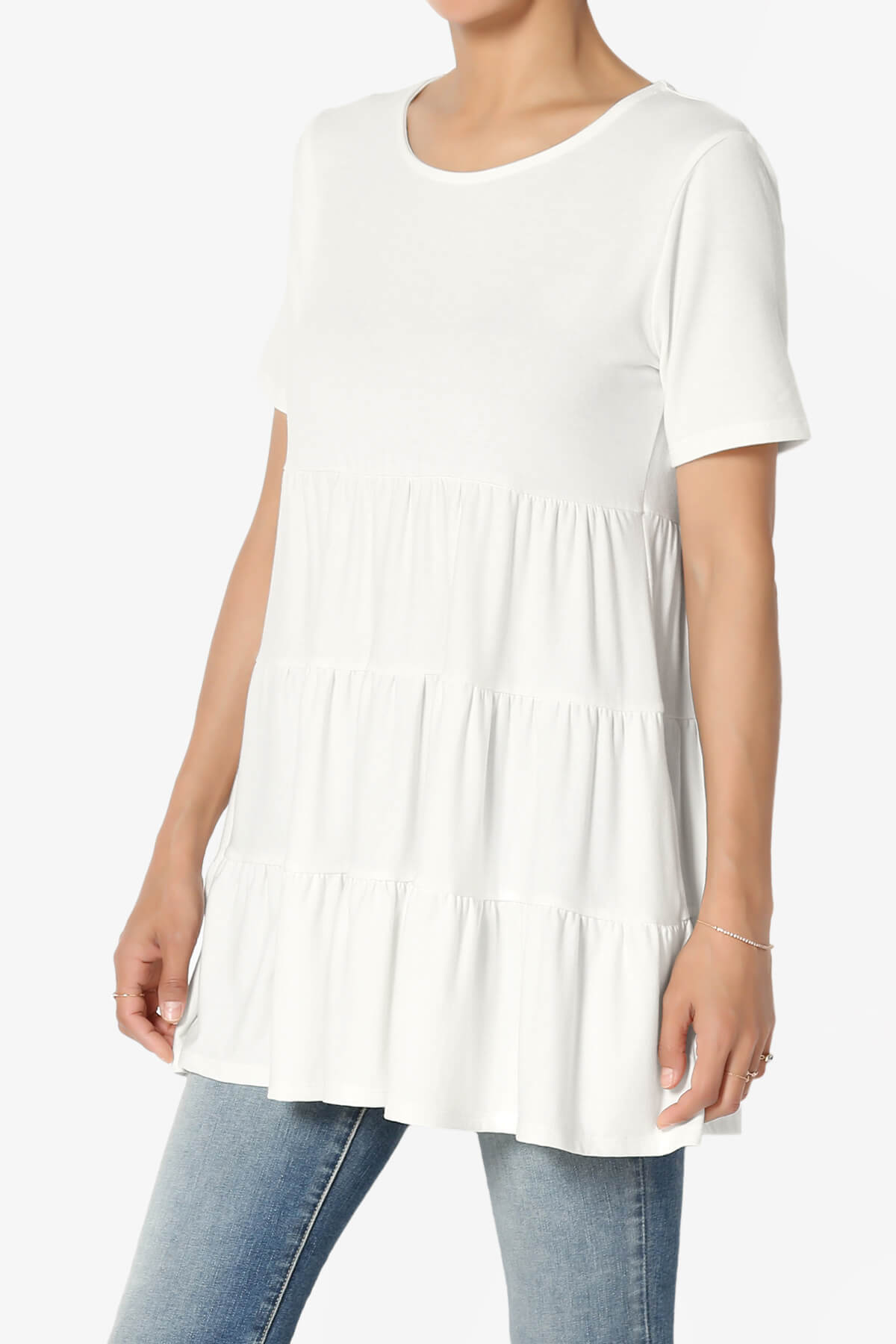 Maiika Short Sleeve Tiered Ruffle Tunic BONE_3