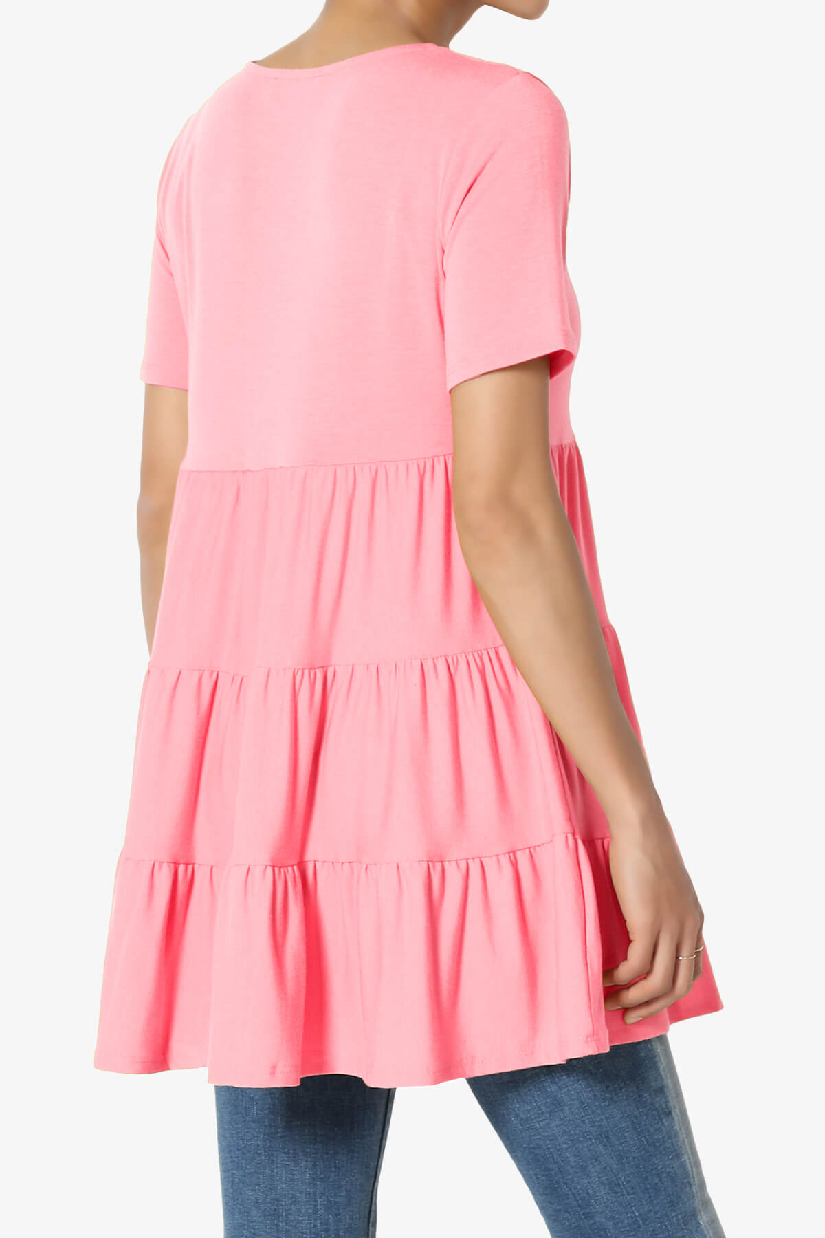 Maiika Short Sleeve Tiered Ruffle Tunic BRIGHT PINK_4