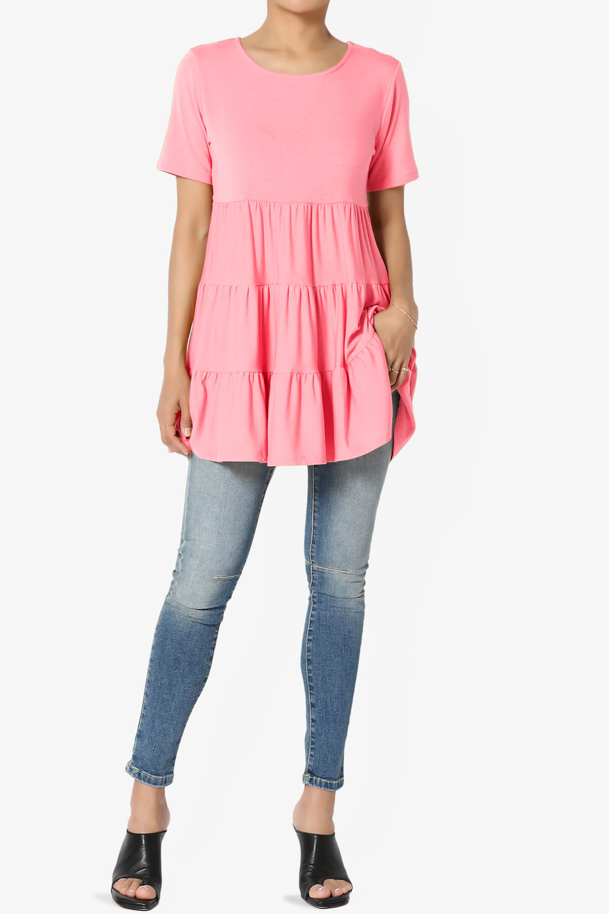 Maiika Short Sleeve Tiered Ruffle Tunic BRIGHT PINK_6