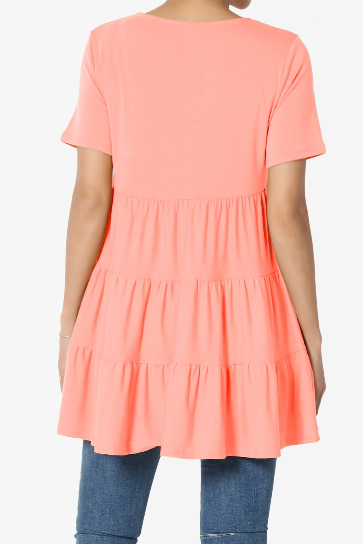 Maiika Short Sleeve Tiered Ruffle Tunic CORAL_2