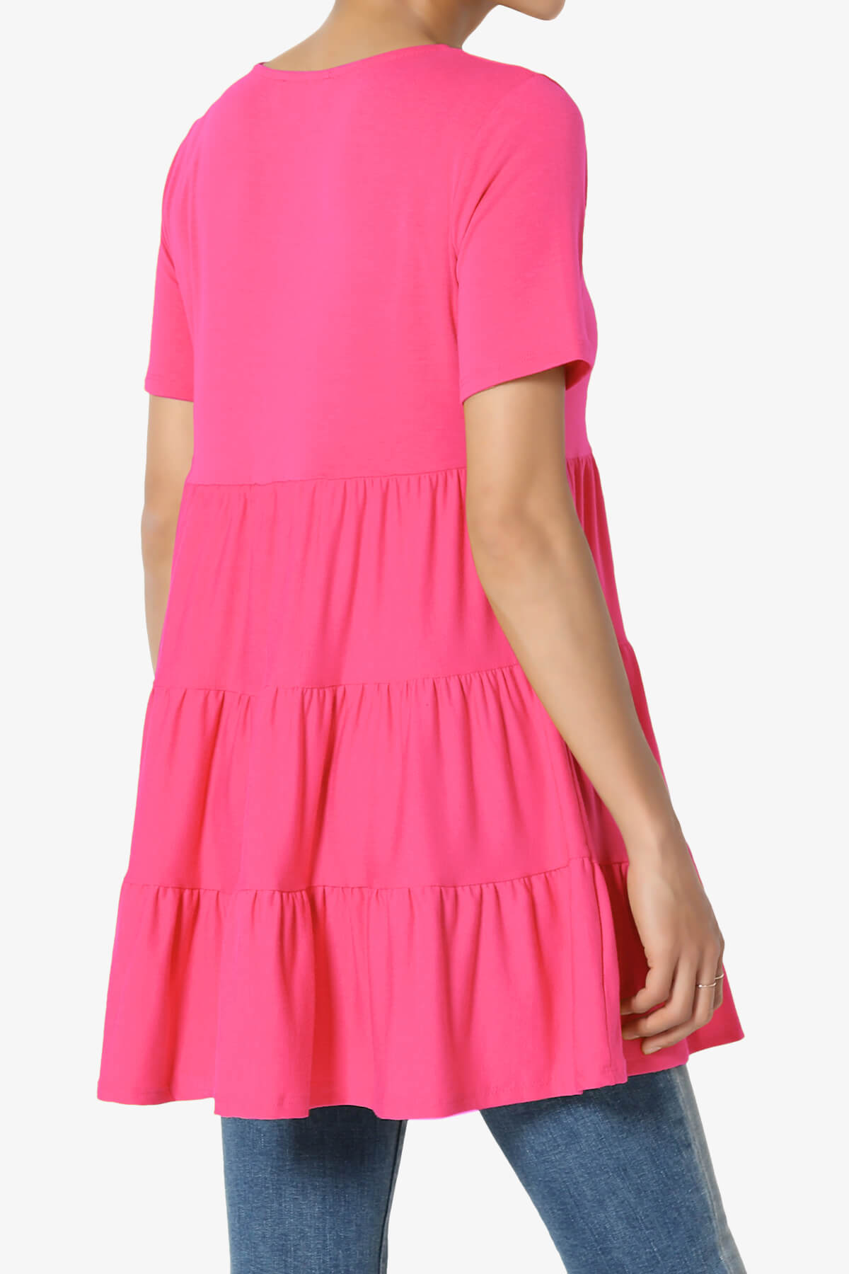 Maiika Short Sleeve Tiered Ruffle Tunic FUCHSIA_4