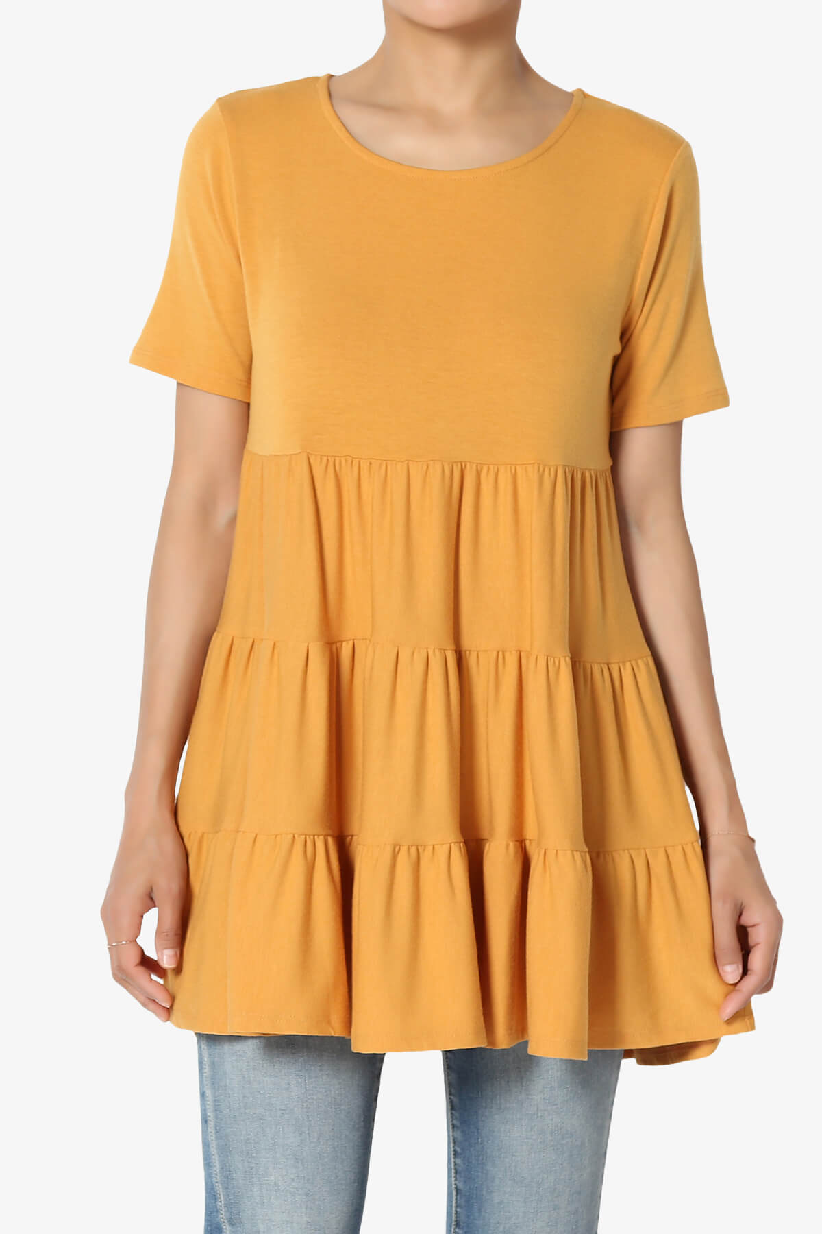 Maiika Short Sleeve Tiered Ruffle Tunic GOLDEN MUSTARD_1