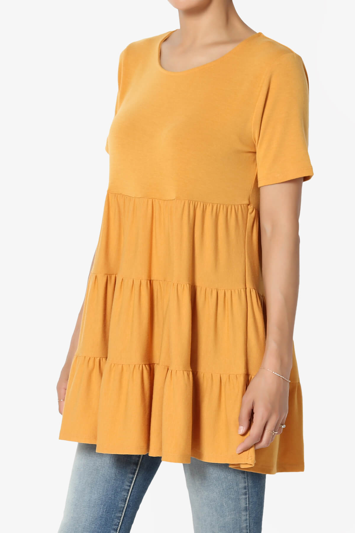 Maiika Short Sleeve Tiered Ruffle Tunic GOLDEN MUSTARD_3