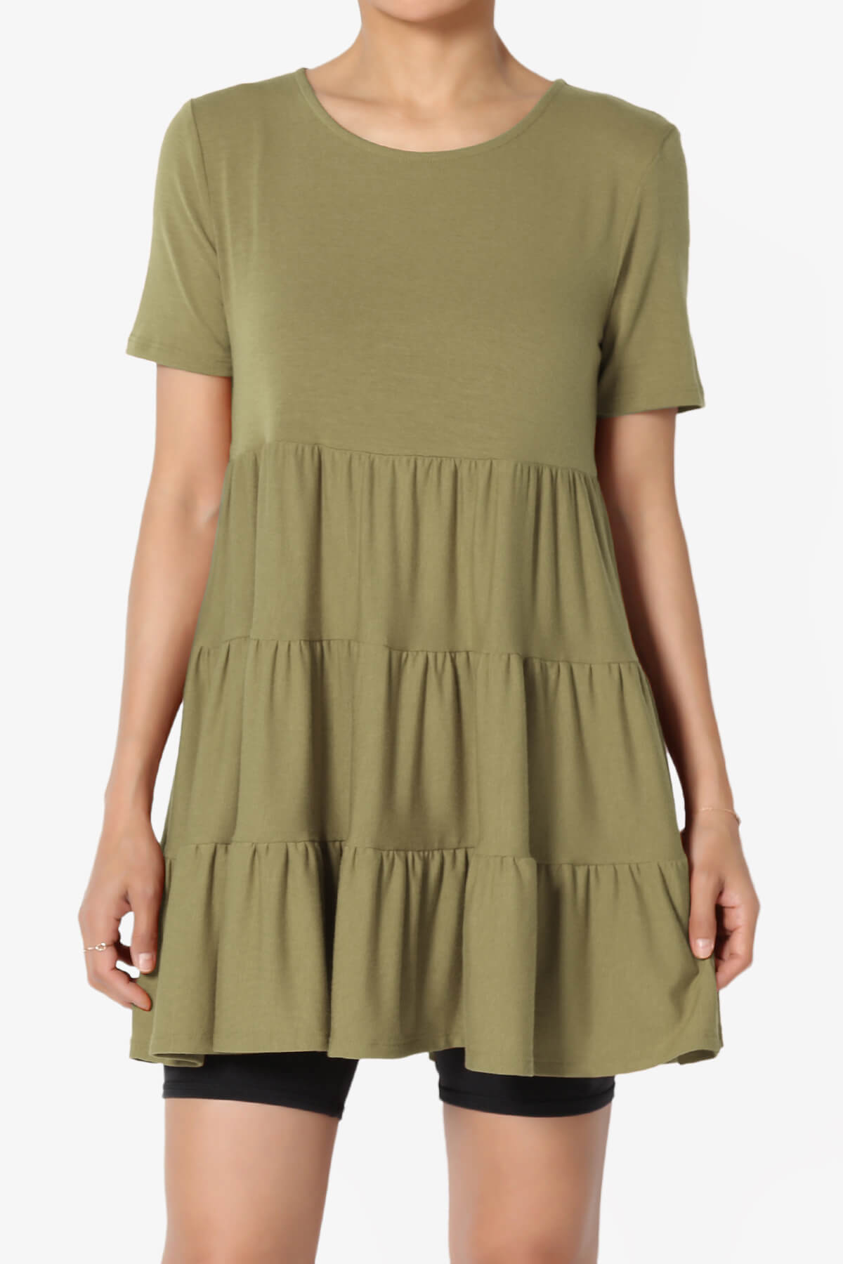 Maiika Short Sleeve Tiered Ruffle Tunic KHAKI GREEN_1