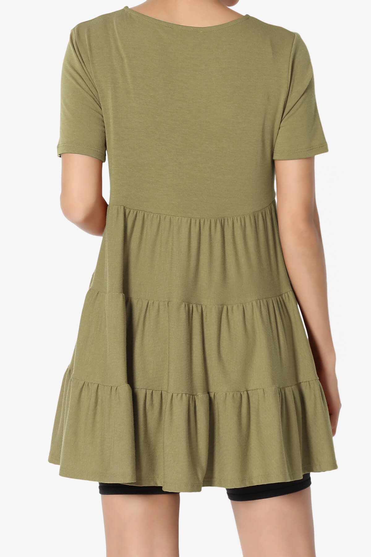 Maiika Short Sleeve Tiered Ruffle Tunic KHAKI GREEN_2