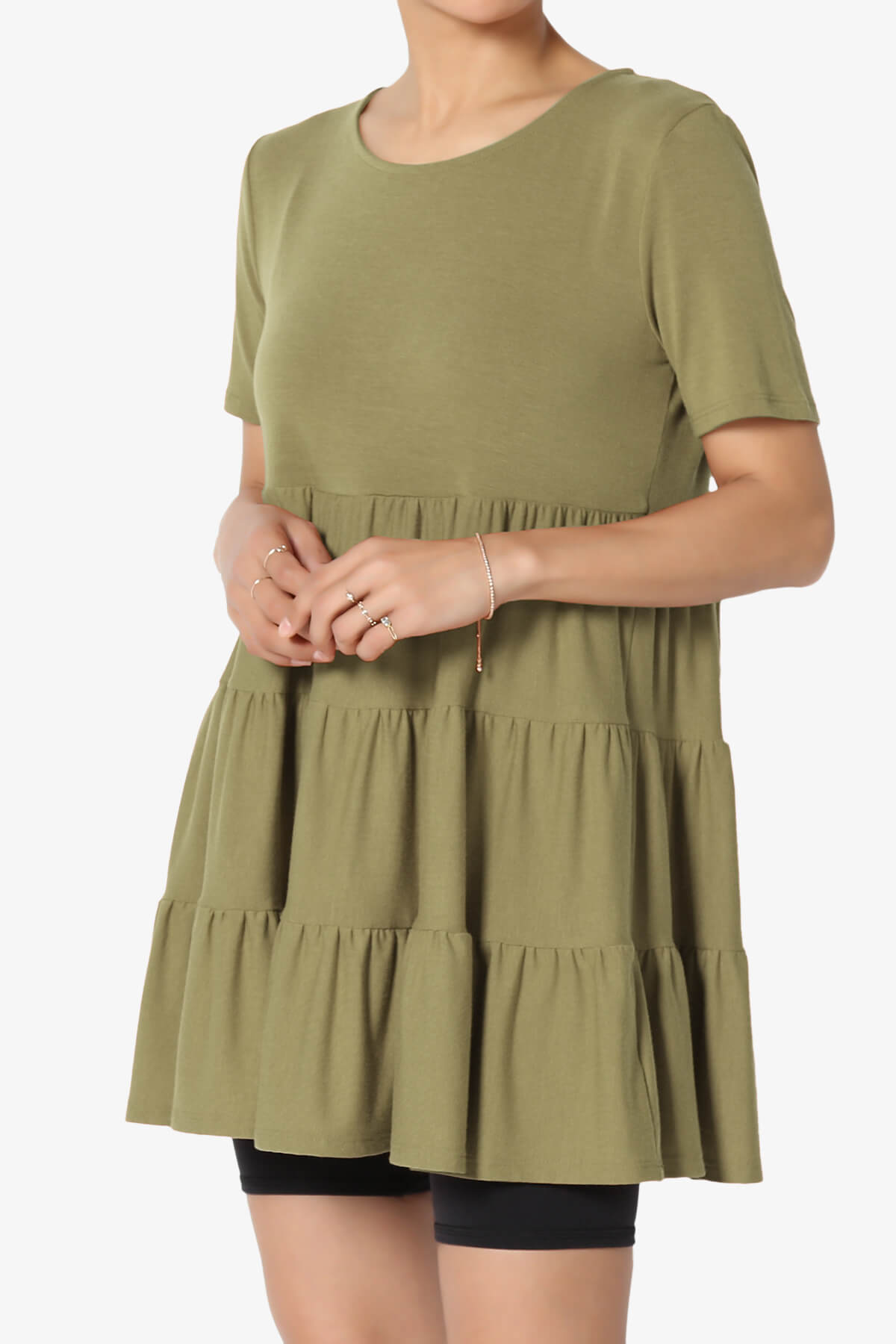 Maiika Short Sleeve Tiered Ruffle Tunic KHAKI GREEN_3