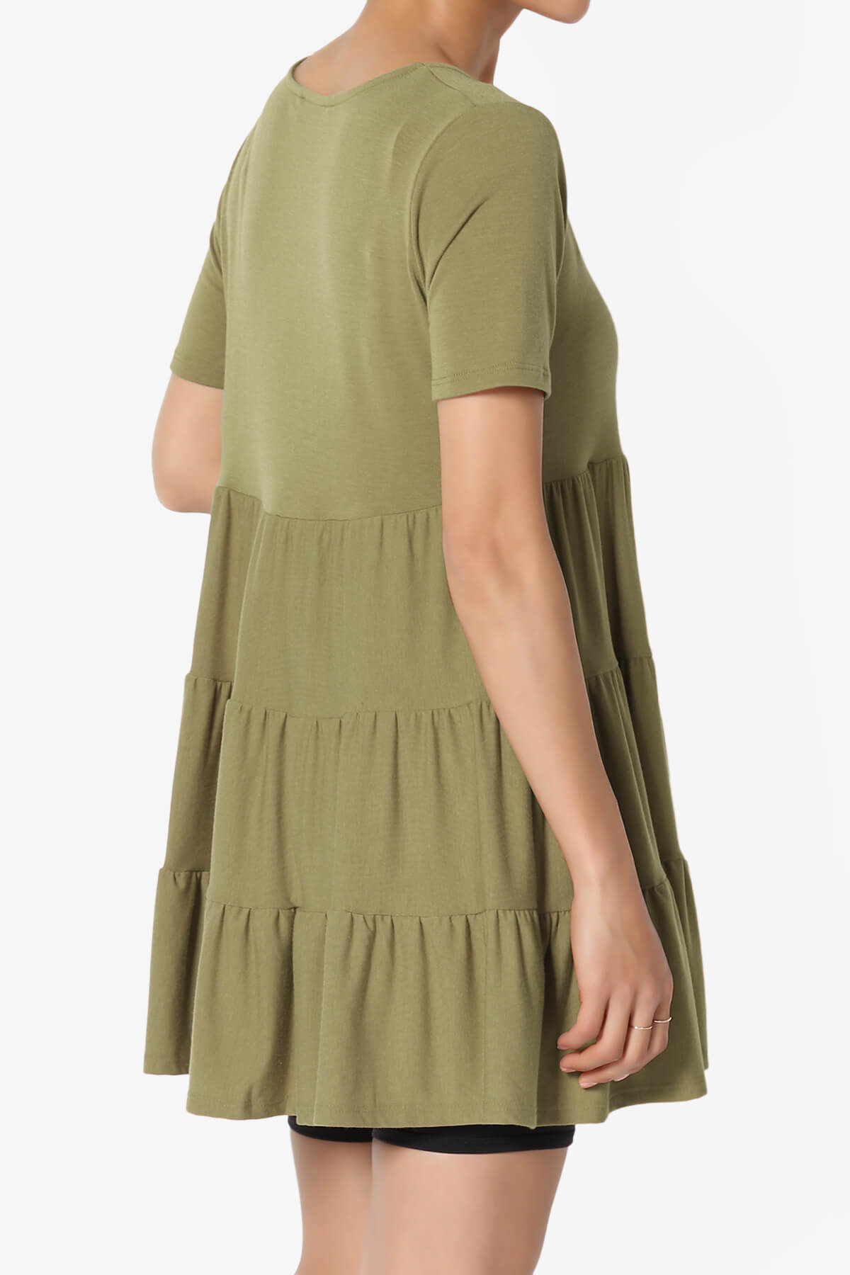 Maiika Short Sleeve Tiered Ruffle Tunic KHAKI GREEN_4